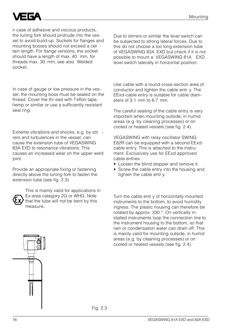 VEGA VEGASWING 83A EXD User Manual | Page 16 / 28