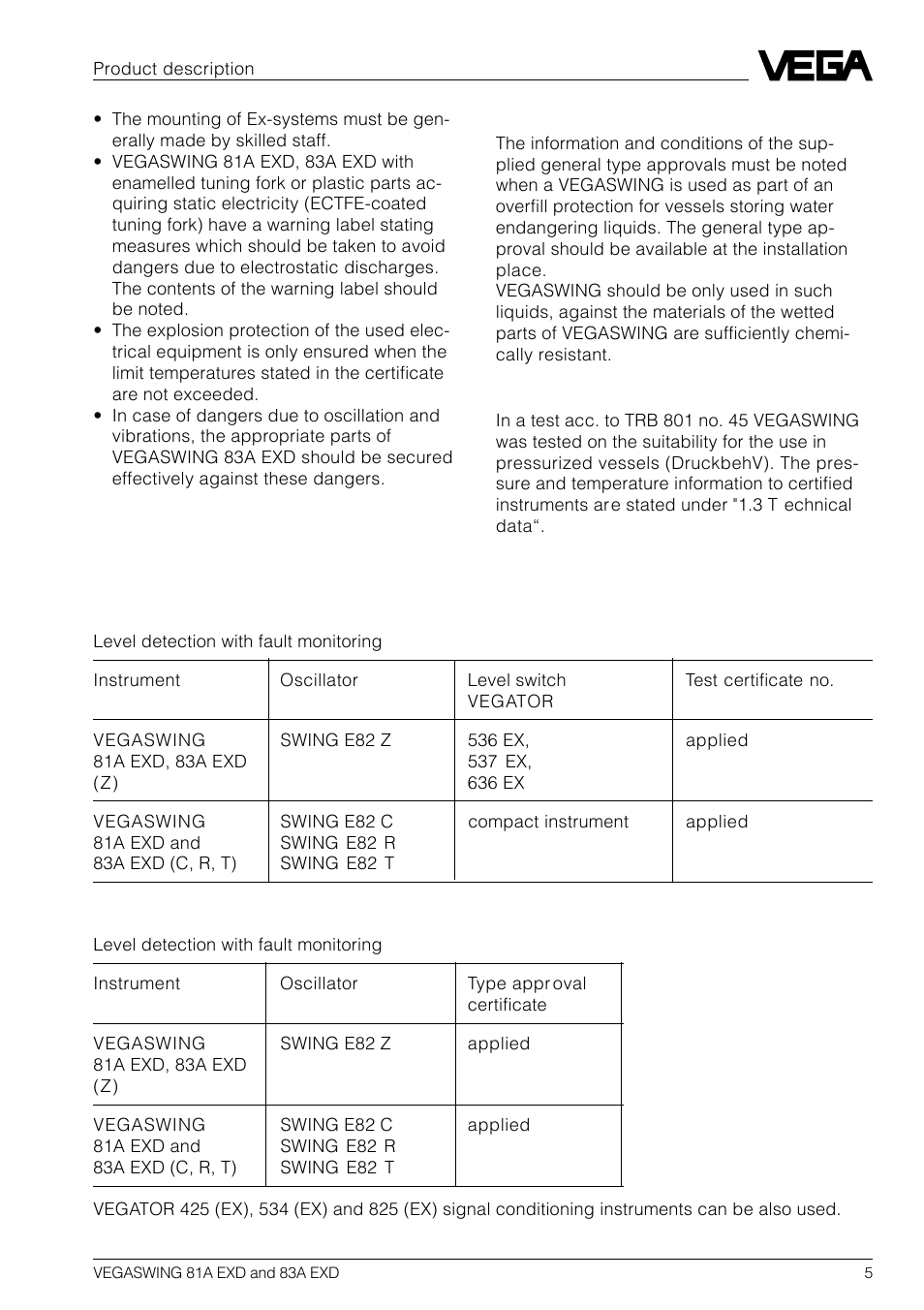 VEGA VEGASWING 83A EXD User Manual | Page 5 / 28