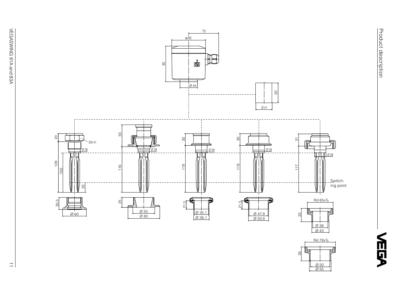 4 dimensions, Vegaswing 81a ex, Product description | VEGA VEGASWING 83A User Manual | Page 11 / 32