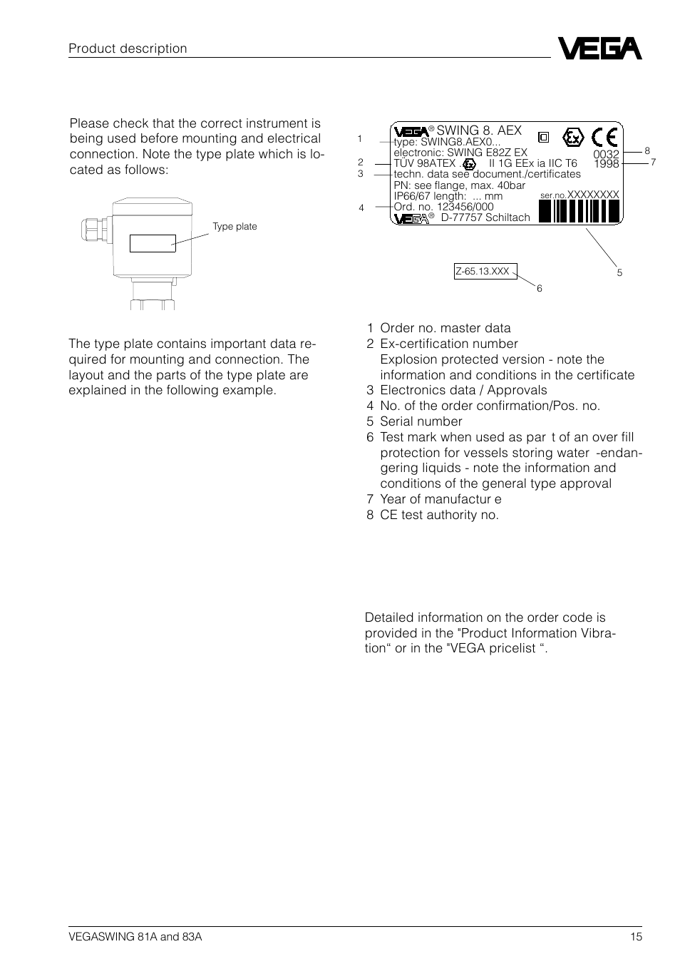 5 type plate | VEGA VEGASWING 83A User Manual | Page 15 / 32