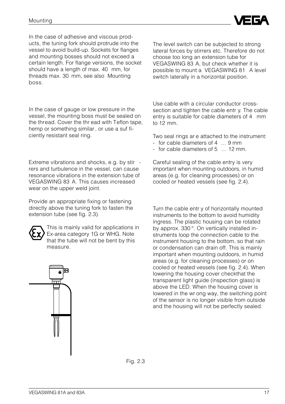 VEGA VEGASWING 83A User Manual | Page 17 / 32