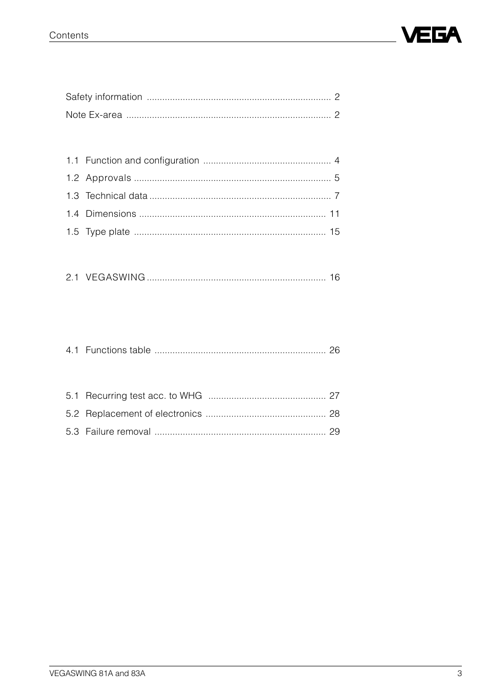 VEGA VEGASWING 83A User Manual | Page 3 / 32