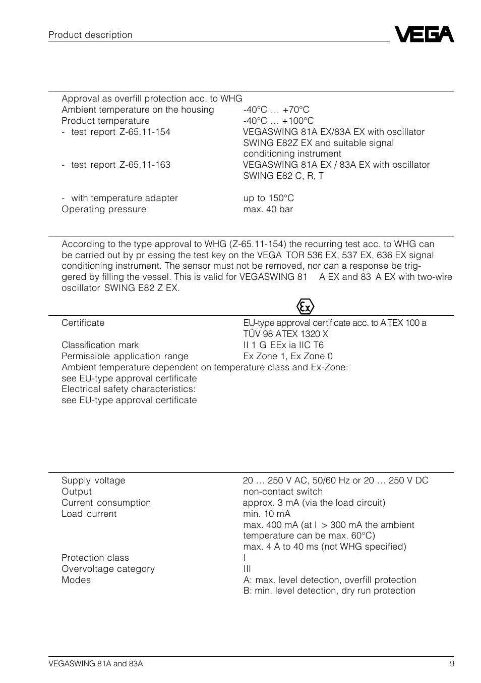 VEGA VEGASWING 83A User Manual | Page 9 / 32