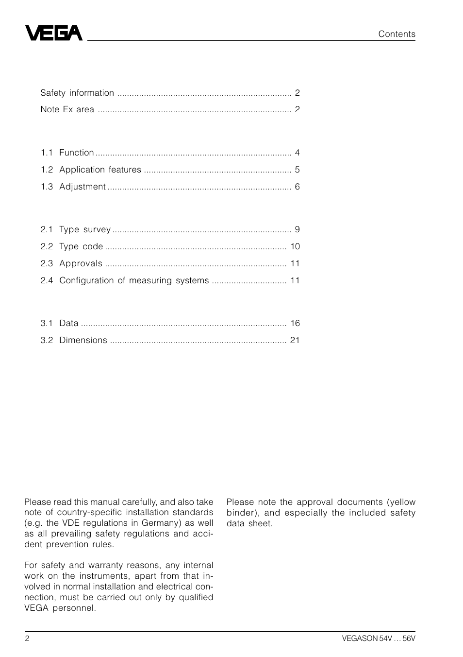 VEGA VEGASON 54V…56V User Manual | Page 2 / 92