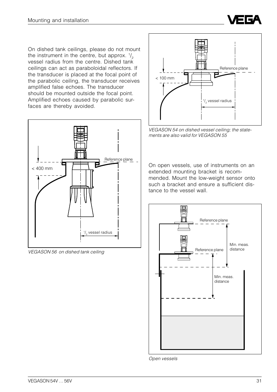 Dished tank ceiling, Open vessels | VEGA VEGASON 54V…56V User Manual | Page 31 / 92