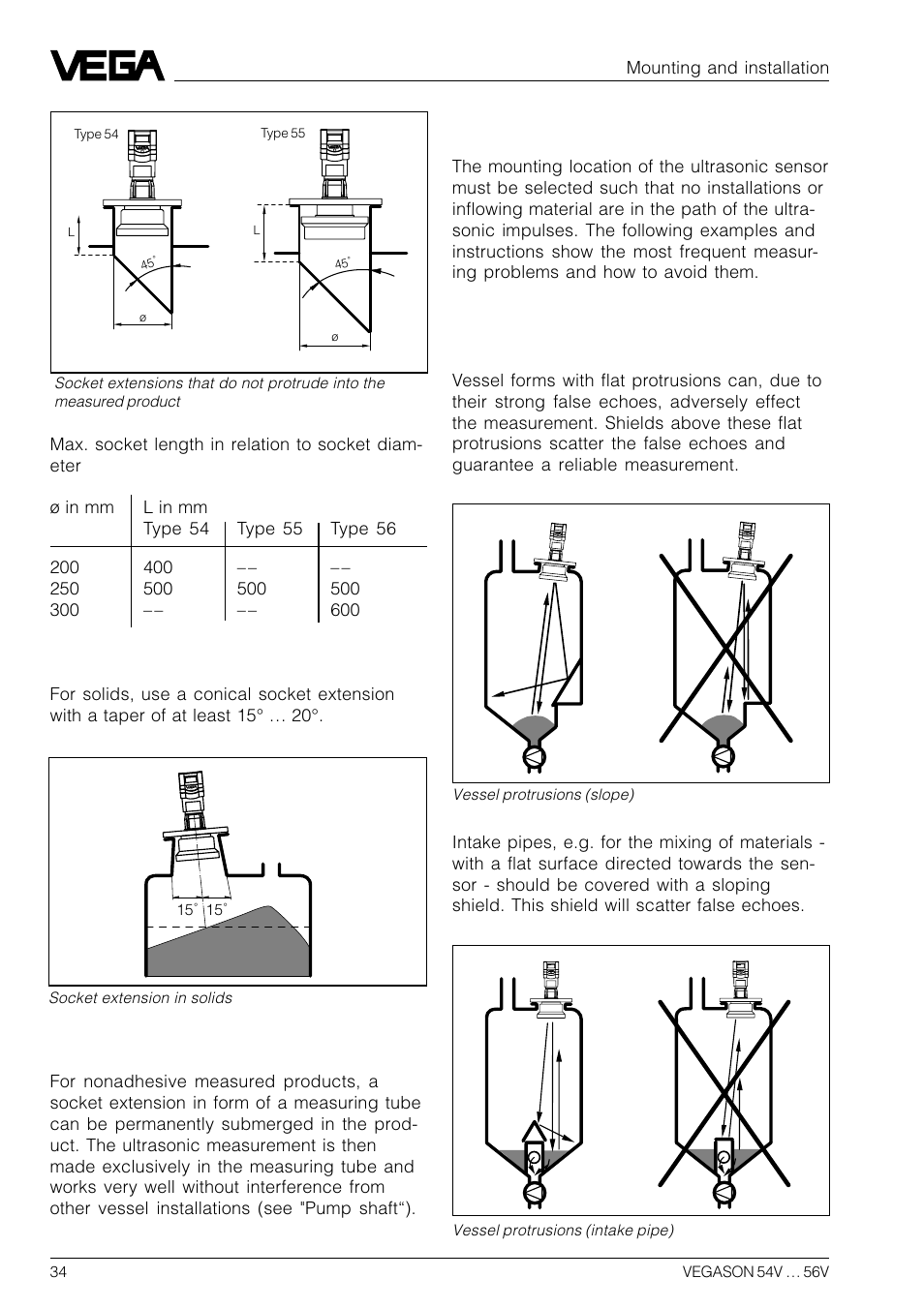 6 false echoes, Measurement in a tube, Vessel protrusions | VEGA VEGASON 54V…56V User Manual | Page 34 / 92