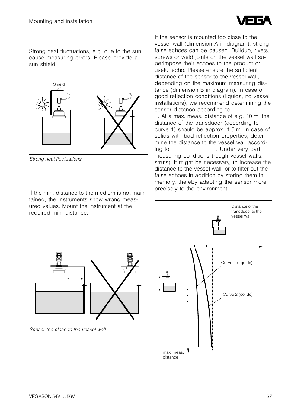 Strong heat fluctuations, Min. distance to the medium, Sensor too close to the vessel wall | VEGA VEGASON 54V…56V User Manual | Page 37 / 92