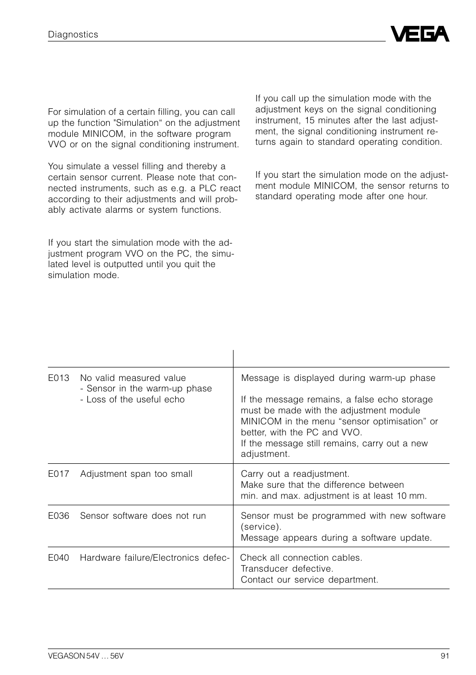 7 diagnostics, 1 simulation, 2 error code | VEGA VEGASON 54V…56V User Manual | Page 91 / 92