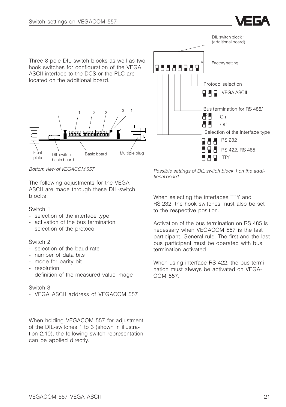 2 adjustment of the vega ascii interface | VEGA VEGACOM 557 VEGA ASCII protocol User Manual | Page 21 / 64