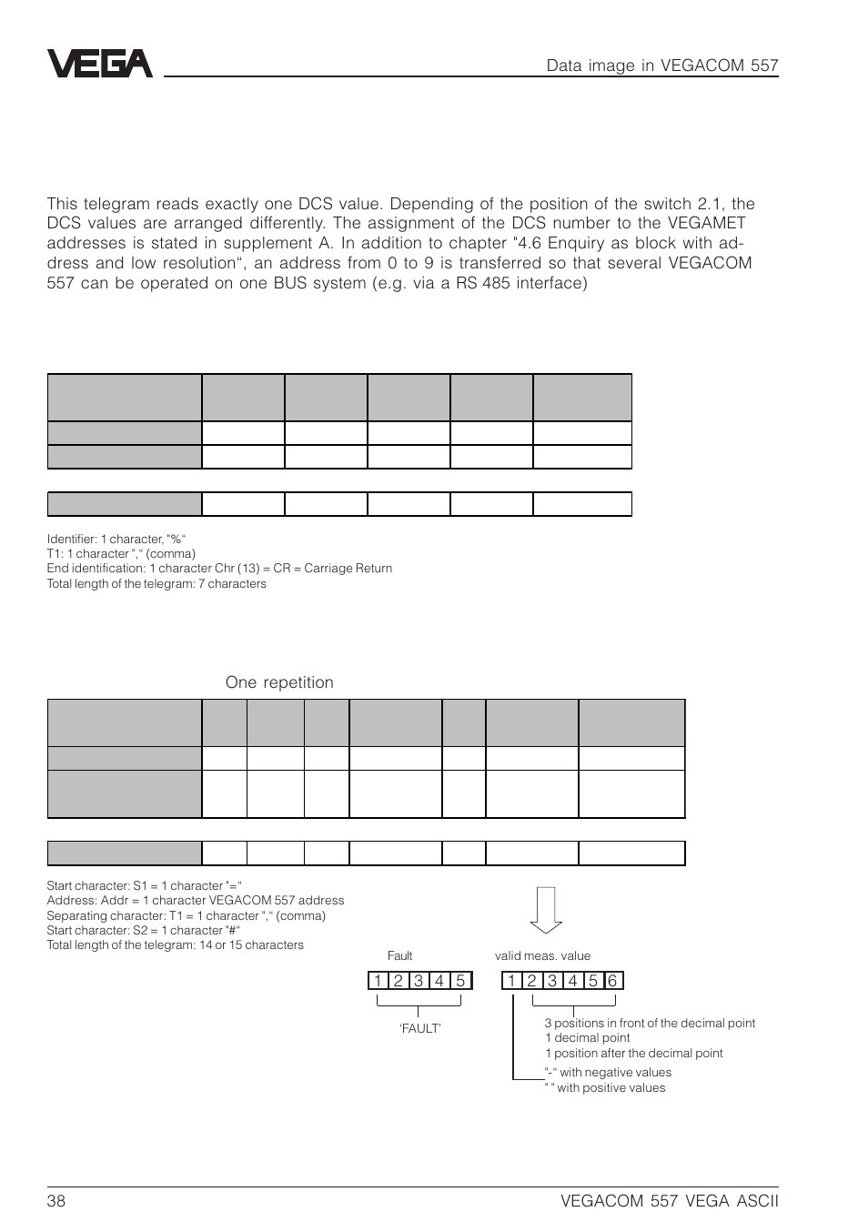 VEGA VEGACOM 557 VEGA ASCII protocol User Manual | Page 38 / 64