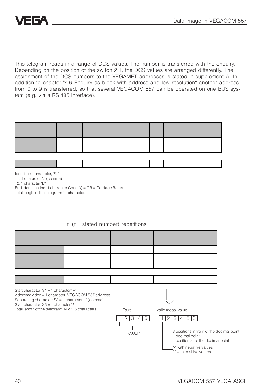 8 enquiry as range with address and low resolution | VEGA VEGACOM 557 VEGA ASCII protocol User Manual | Page 40 / 64