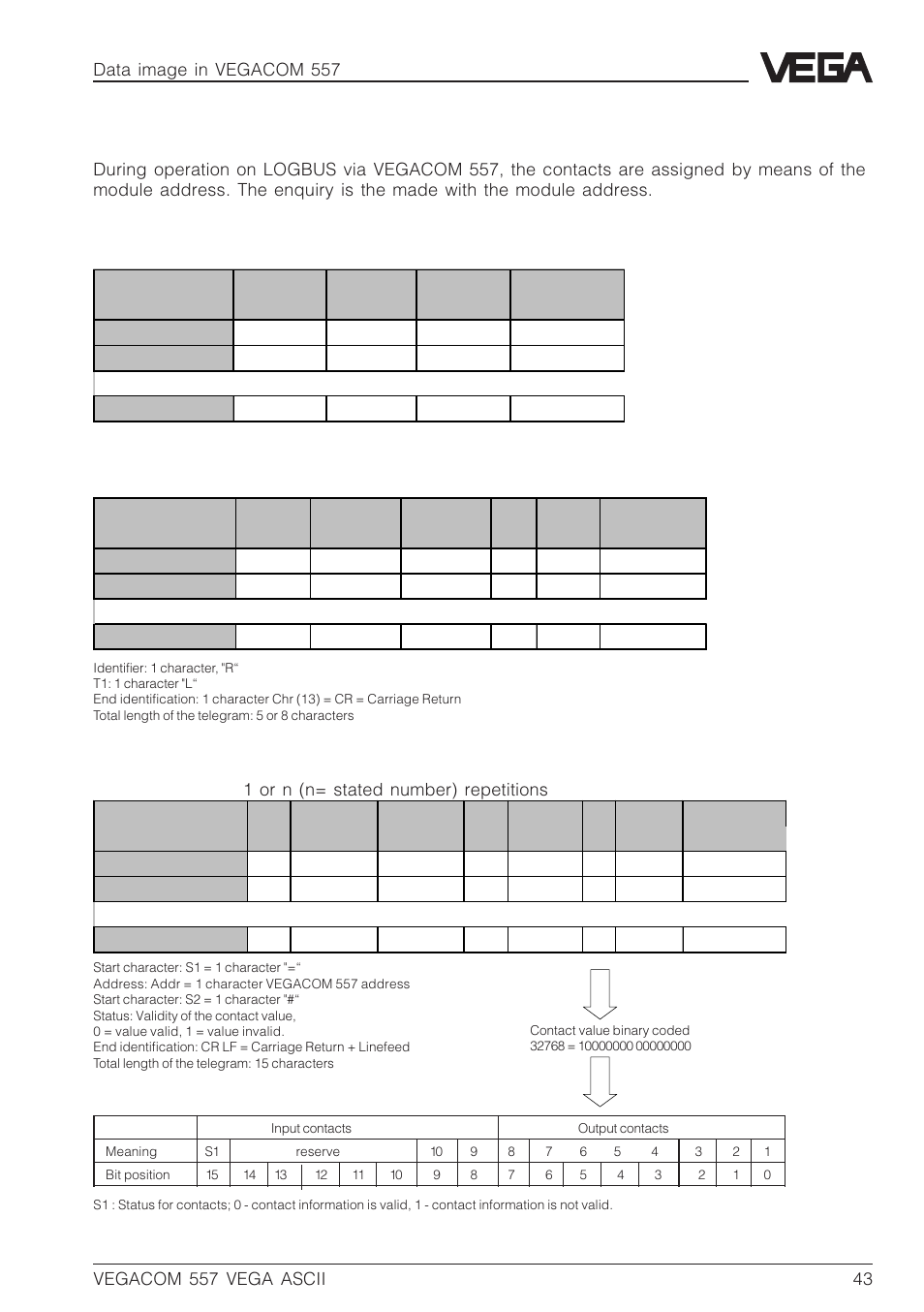 VEGA VEGACOM 557 VEGA ASCII protocol User Manual | Page 43 / 64