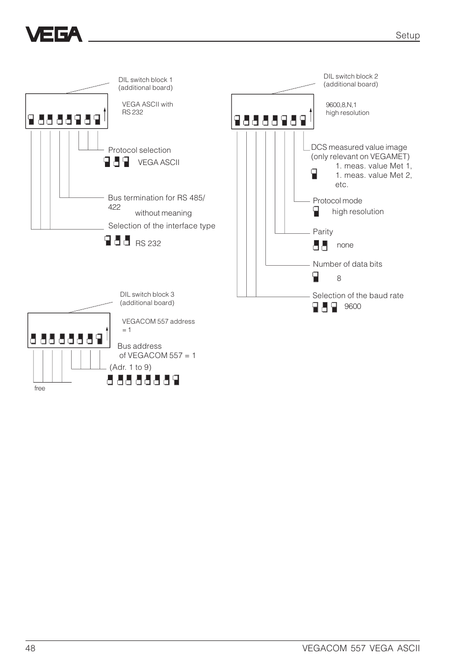 Switch position on vegacom 557 additional print | VEGA VEGACOM 557 VEGA ASCII protocol User Manual | Page 48 / 64