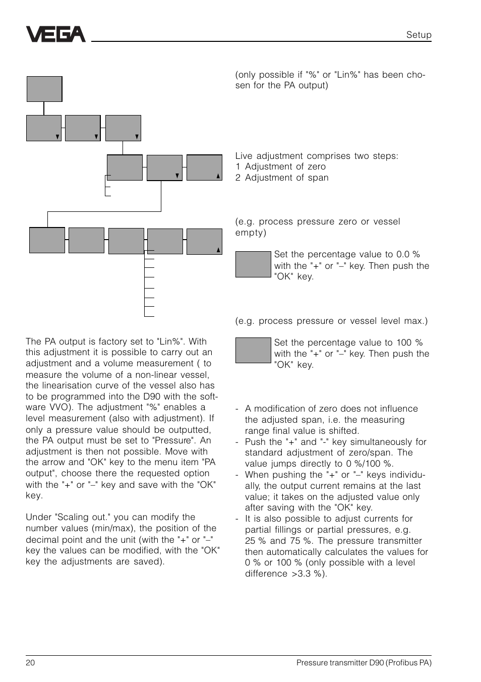 Adjustment, Adjust pa output | VEGA D90 Profibus PA User Manual | Page 20 / 36