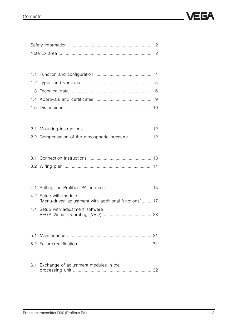 VEGA D90 Profibus PA User Manual | Page 3 / 36