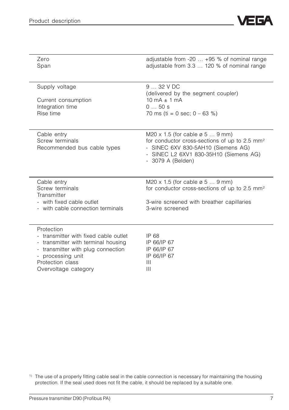 VEGA D90 Profibus PA User Manual | Page 7 / 36