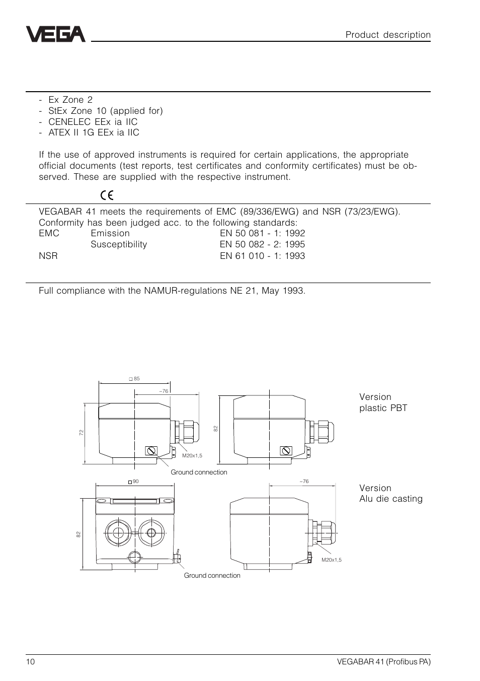 4 approvals and certificates, 5 dimensions | VEGA VEGABAR 41 Profibus PA User Manual | Page 10 / 36