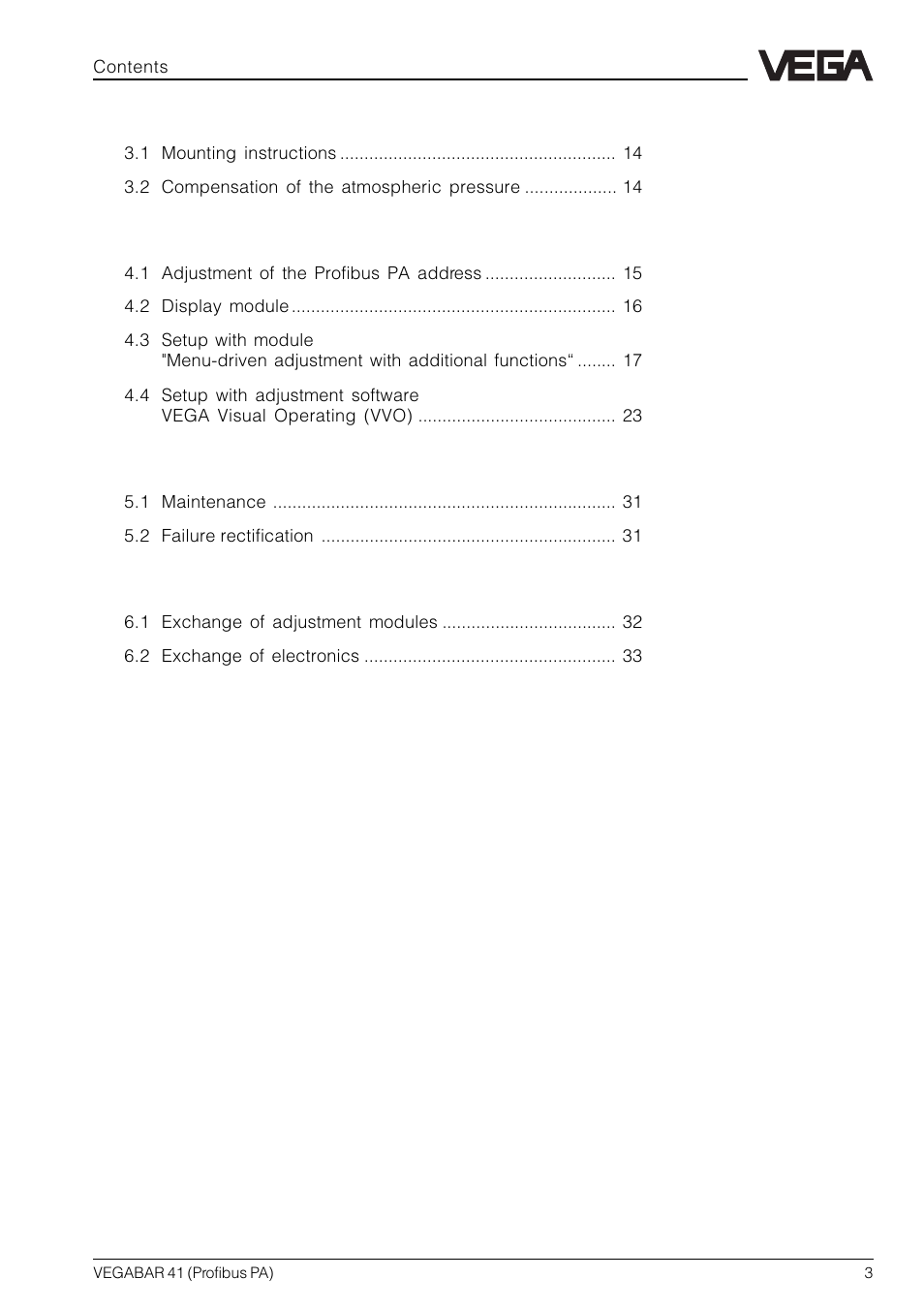 VEGA VEGABAR 41 Profibus PA User Manual | Page 3 / 36