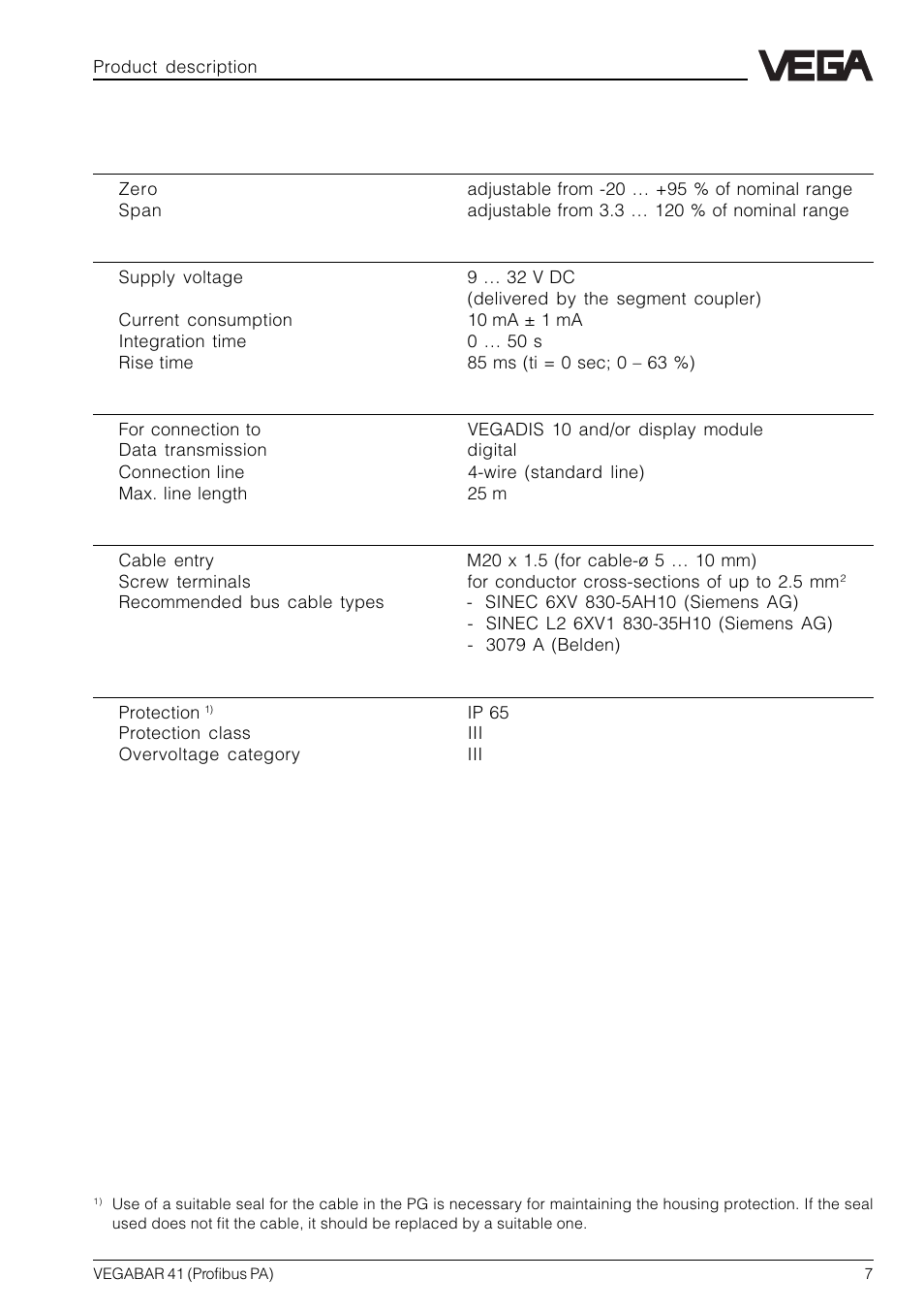 VEGA VEGABAR 41 Profibus PA User Manual | Page 7 / 36