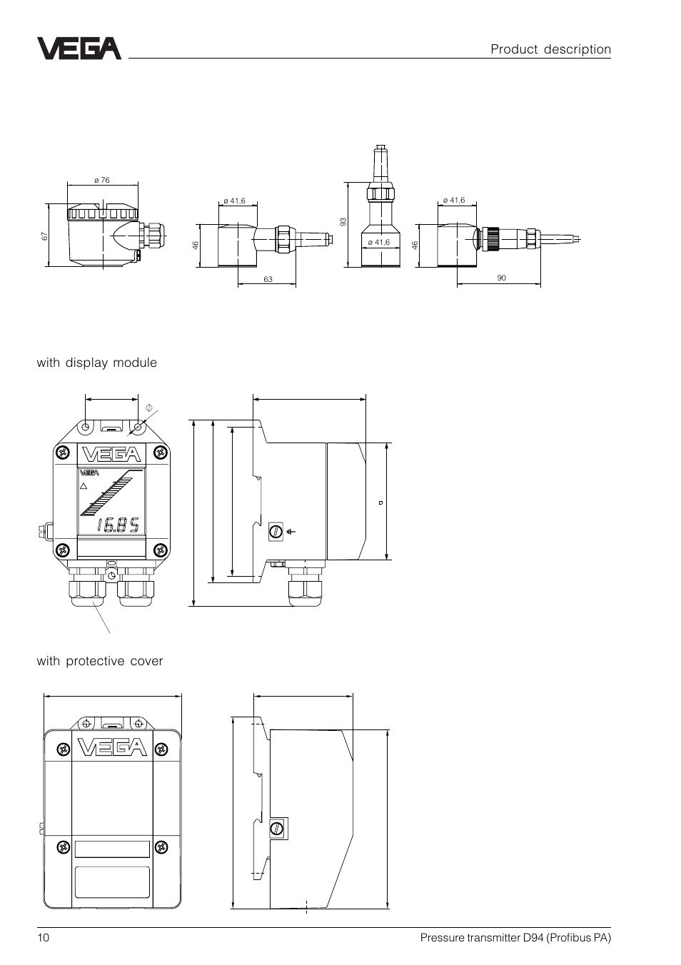 5 dimensions, Transmitter housing, Product description | VEGA D94 Profibus PA User Manual | Page 10 / 36