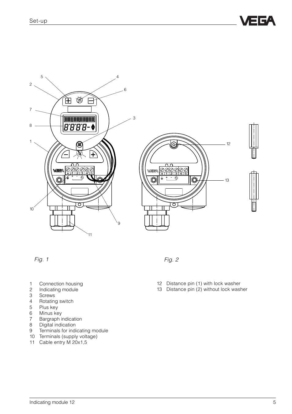 3 set-up, 1 indicating and adjustment elements, Set-up fig. 1 fig. 2 | VEGA AM12 User Manual | Page 5 / 8