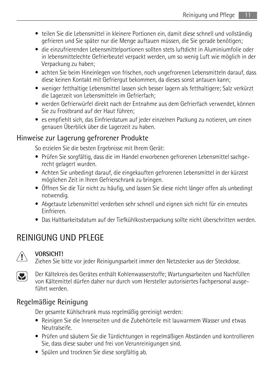 Reinigung und pflege, Hinweise zur lagerung gefrorener produkte, Regelmäßige reinigung | AEG AIK 2401 R User Manual | Page 11 / 100