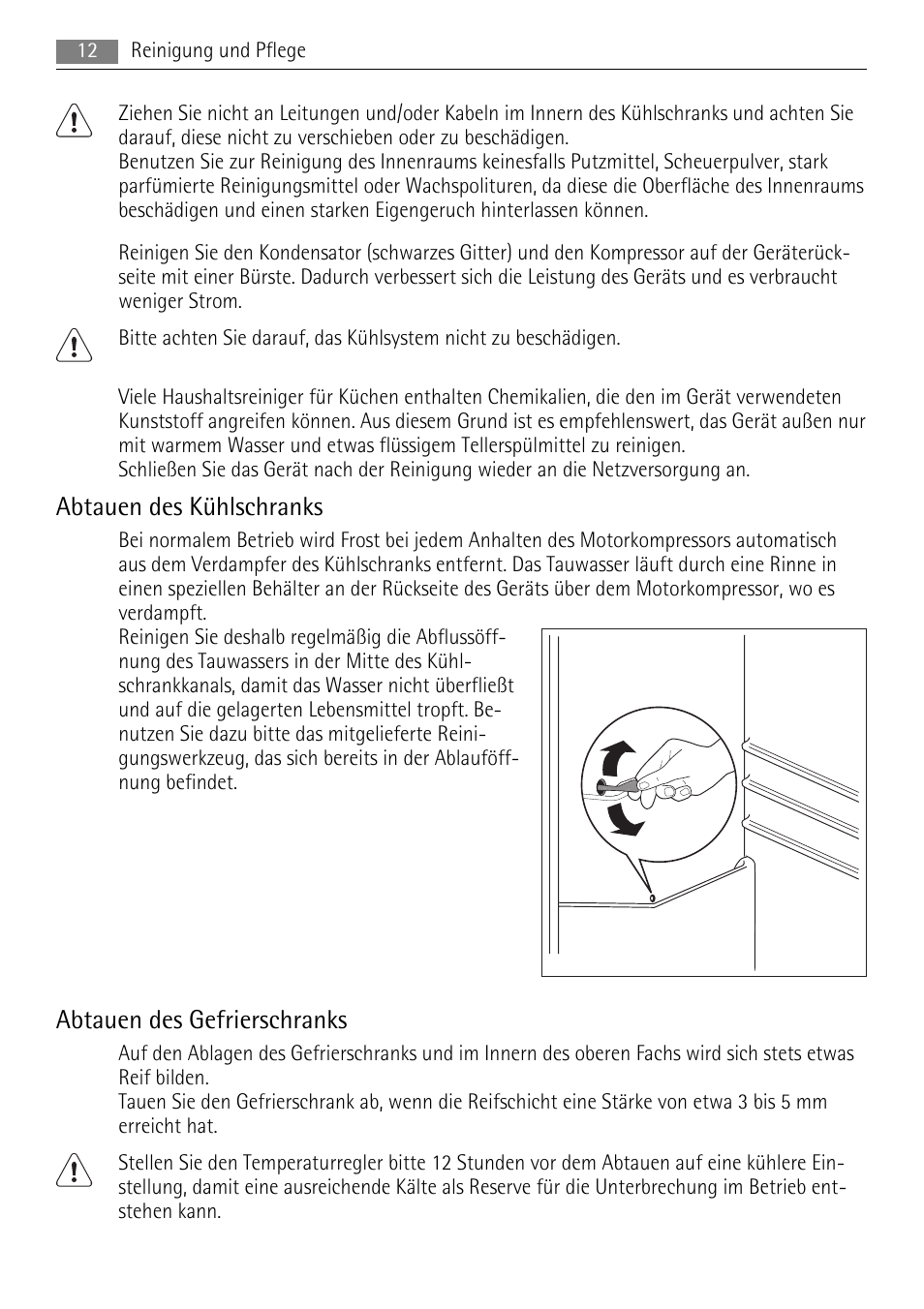 Abtauen des kühlschranks, Abtauen des gefrierschranks | AEG AIK 2401 R User Manual | Page 12 / 100