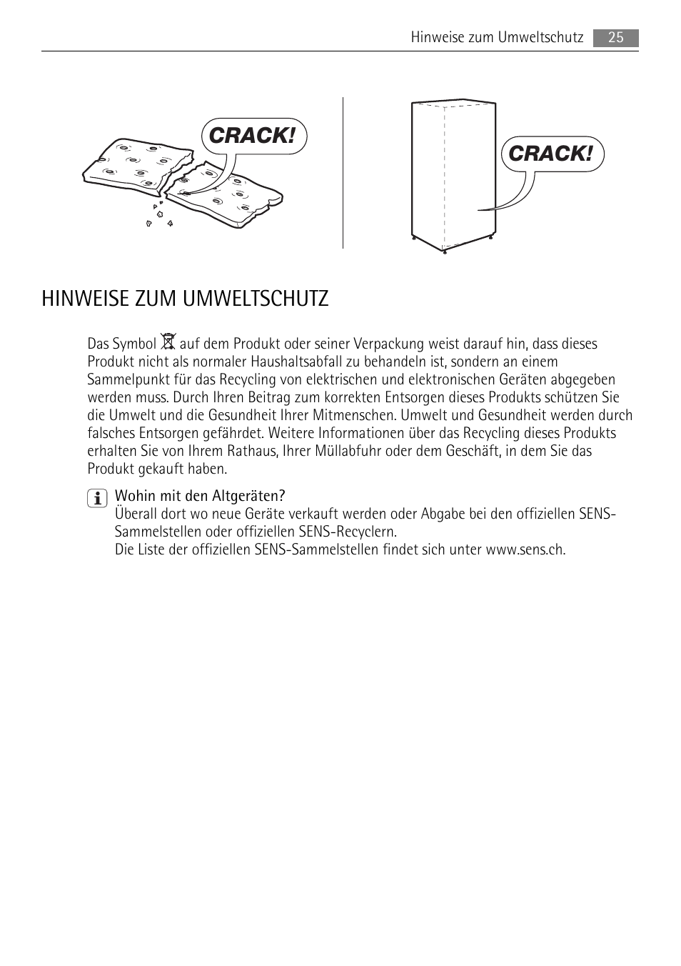 Hinweise zum umweltschutz, Crack | AEG AIK 2401 R User Manual | Page 25 / 100