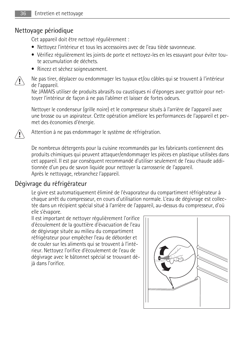 Nettoyage périodique, Dégivrage du réfrigérateur | AEG AIK 2401 R User Manual | Page 36 / 100