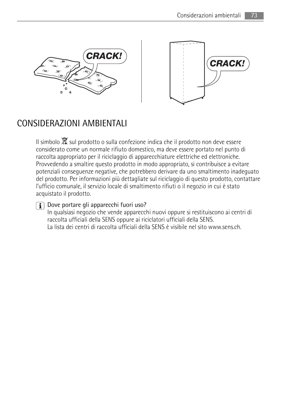 Considerazioni ambientali, Crack | AEG AIK 2401 R User Manual | Page 73 / 100