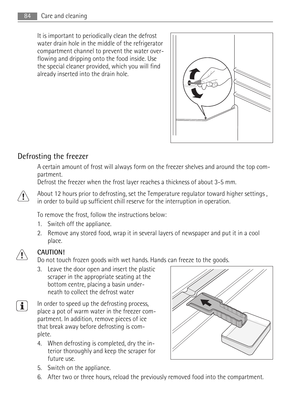 Defrosting the freezer | AEG AIK 2401 R User Manual | Page 84 / 100