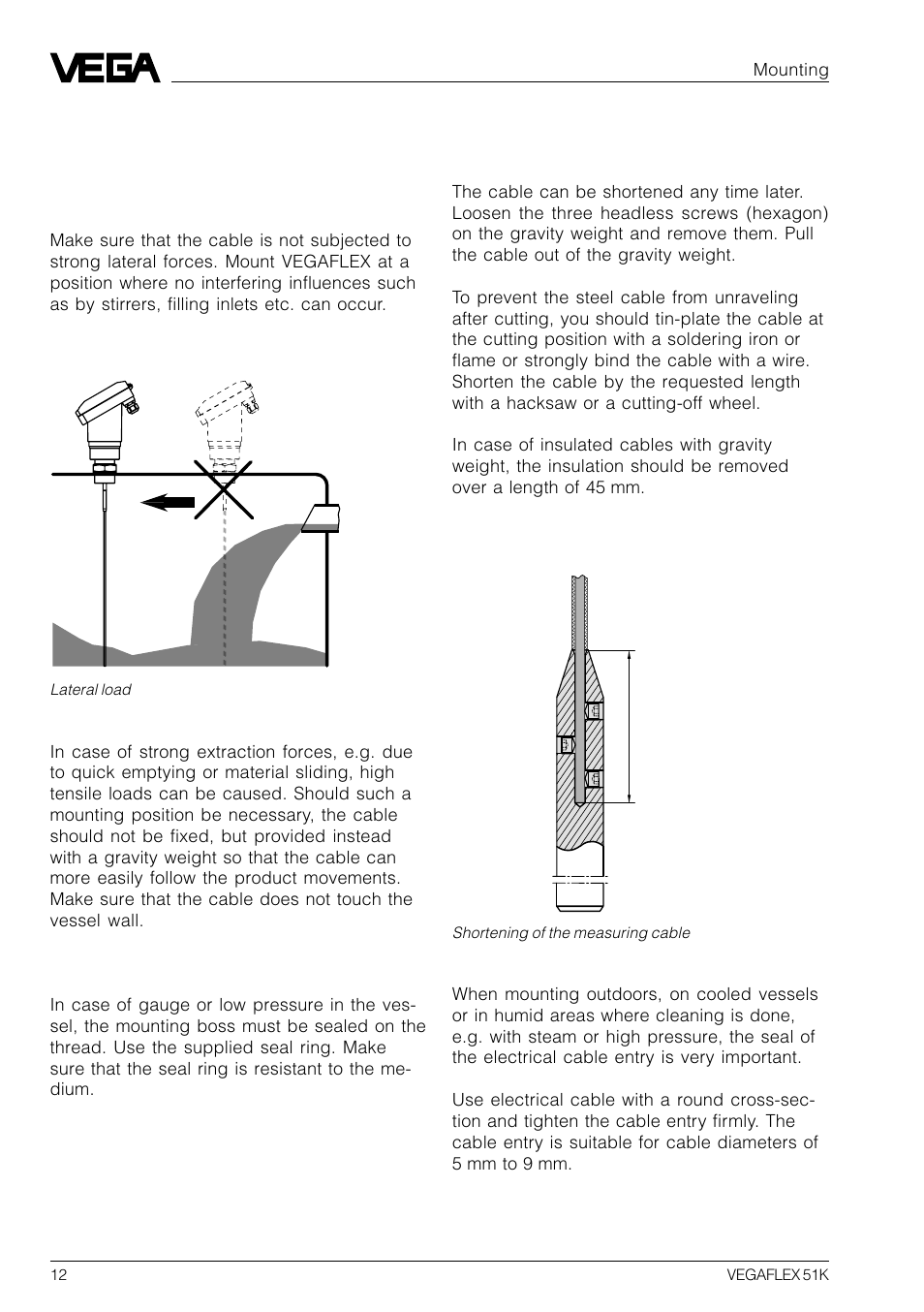 2 mounting, 1 installation instructions | VEGA VEGAFLEX 51K User Manual | Page 12 / 32