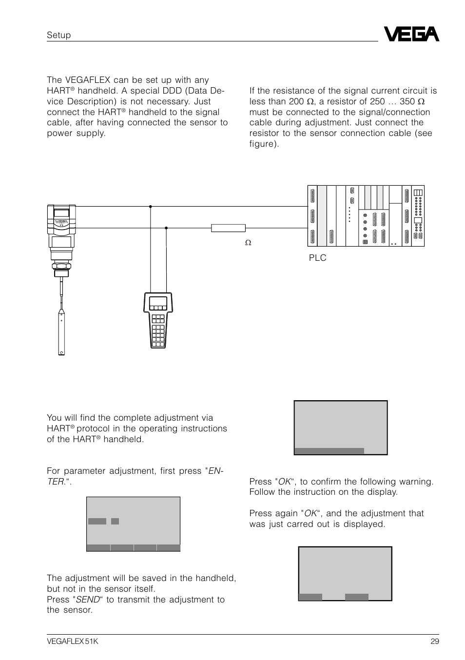 4 adjustment with hart, Handheld, The most important adjustment steps | VEGA VEGAFLEX 51K User Manual | Page 29 / 32