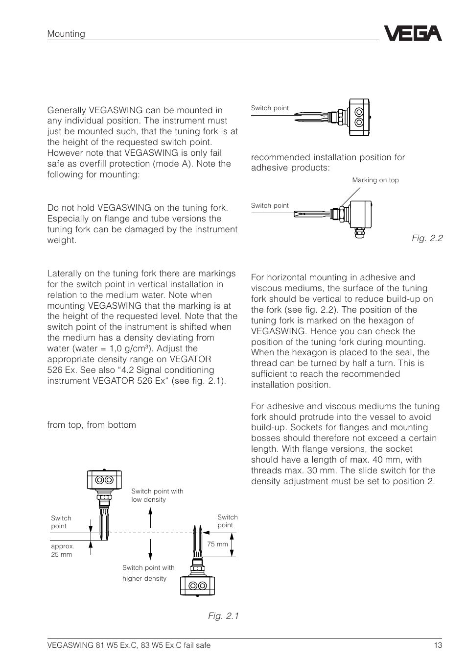 2 mounting, 1 vegaswing | VEGA VEGASWING 83 fail safe and signal conditioning instrument VEGATOR 526 Ex User Manual | Page 13 / 28