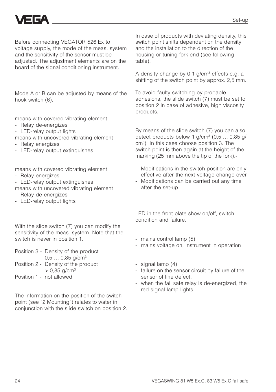 VEGA VEGASWING 83 fail safe and signal conditioning instrument VEGATOR 526 Ex User Manual | Page 24 / 28