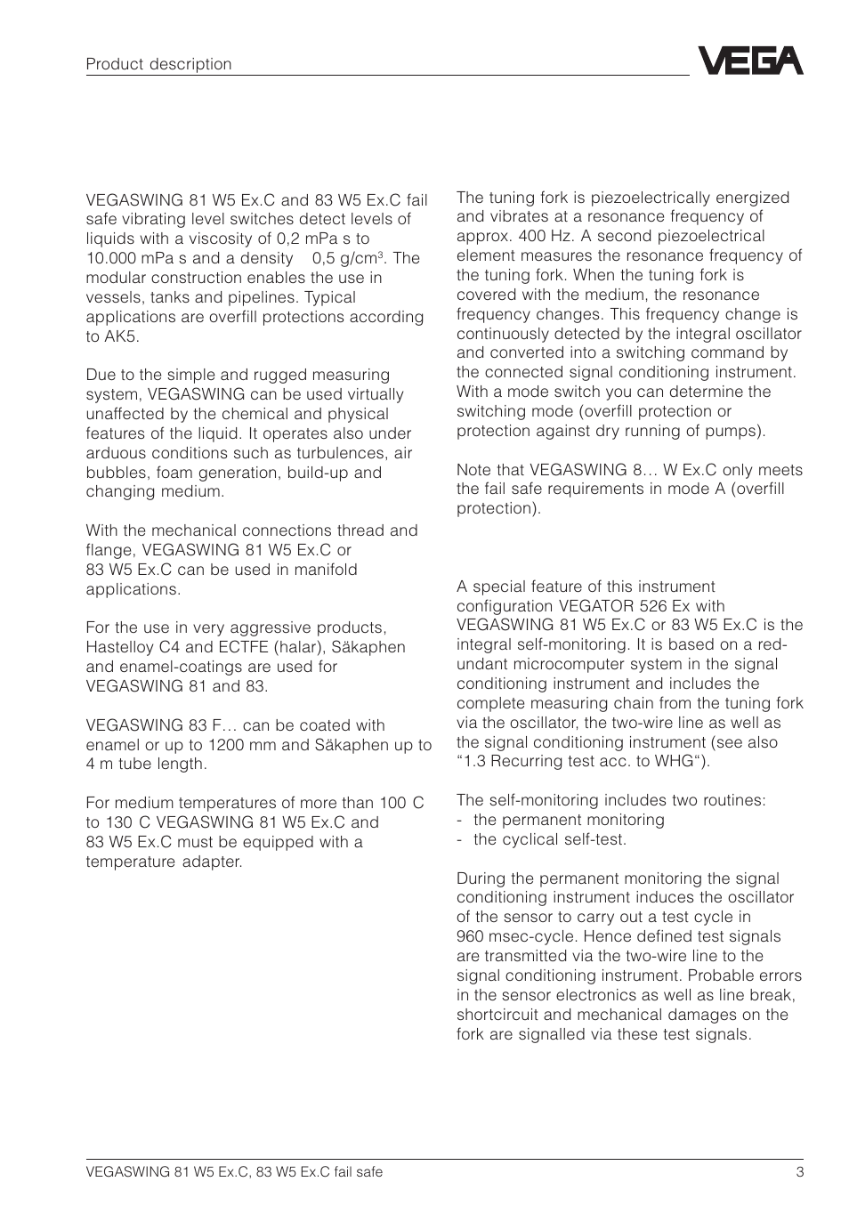 1 product description, 1 function and configuration | VEGA VEGASWING 83 fail safe and signal conditioning instrument VEGATOR 526 Ex User Manual | Page 3 / 28