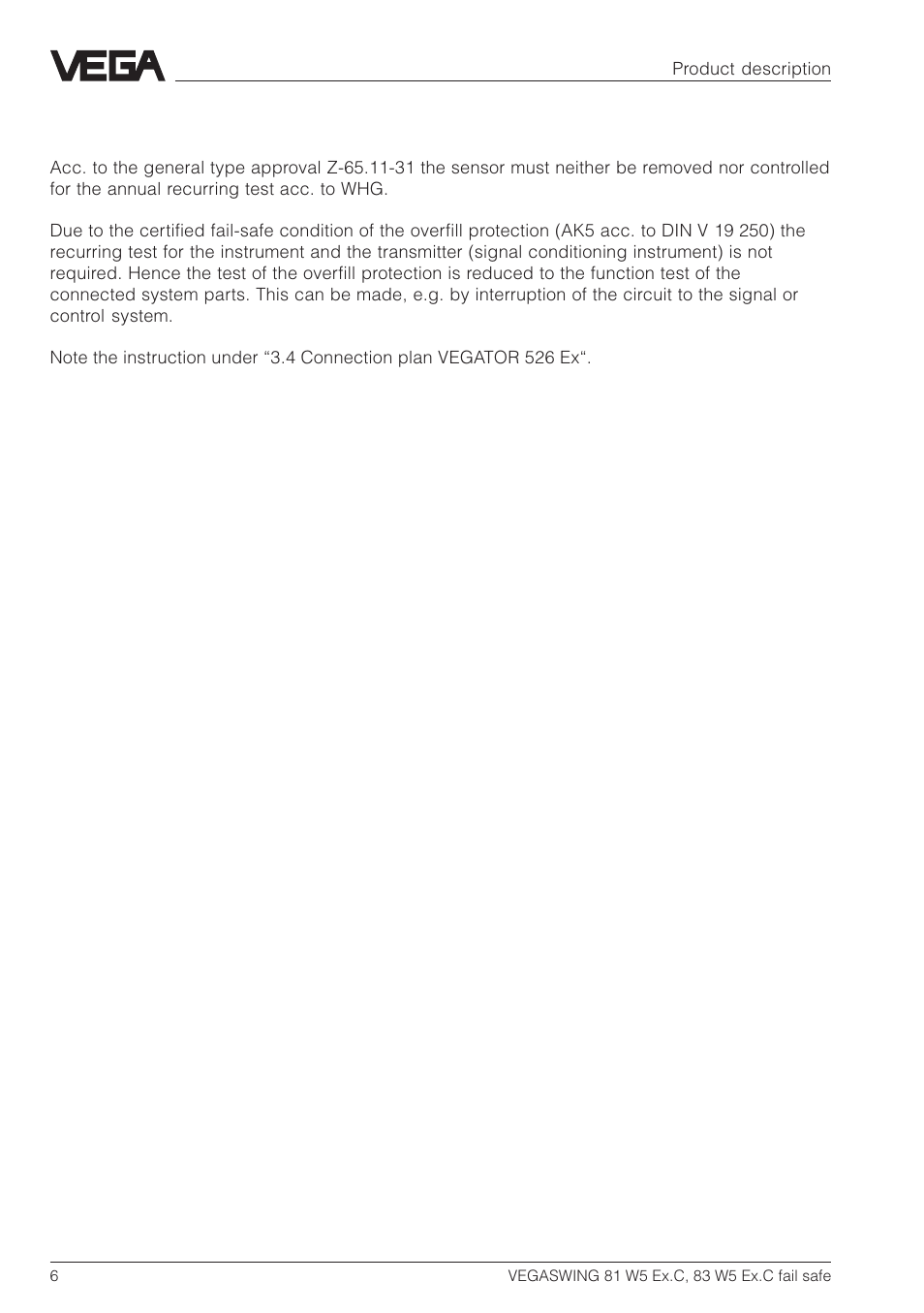 3 recurring test acc. to whg | VEGA VEGASWING 83 fail safe and signal conditioning instrument VEGATOR 526 Ex User Manual | Page 6 / 28