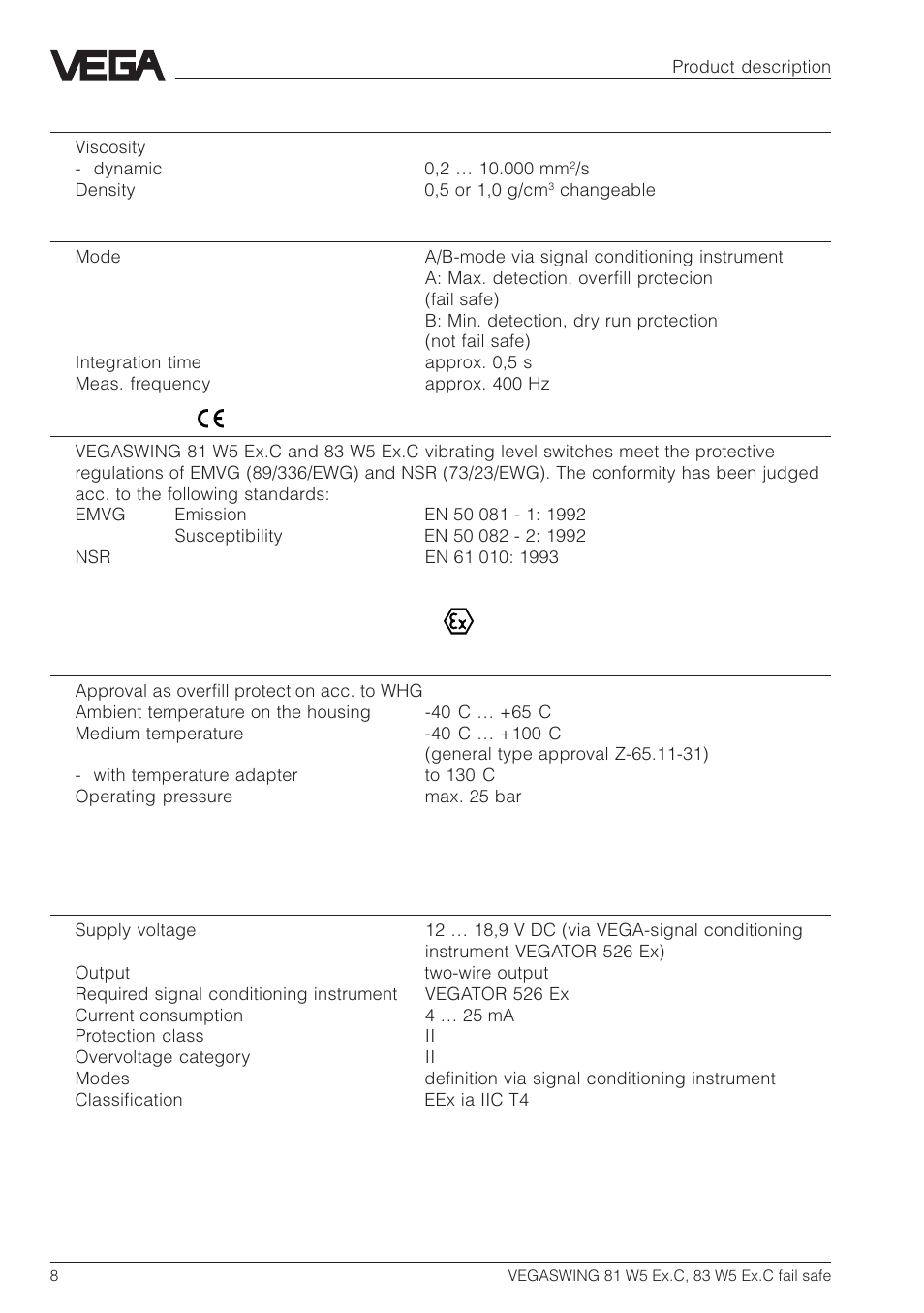 VEGA VEGASWING 83 fail safe and signal conditioning instrument VEGATOR 526 Ex User Manual | Page 8 / 28