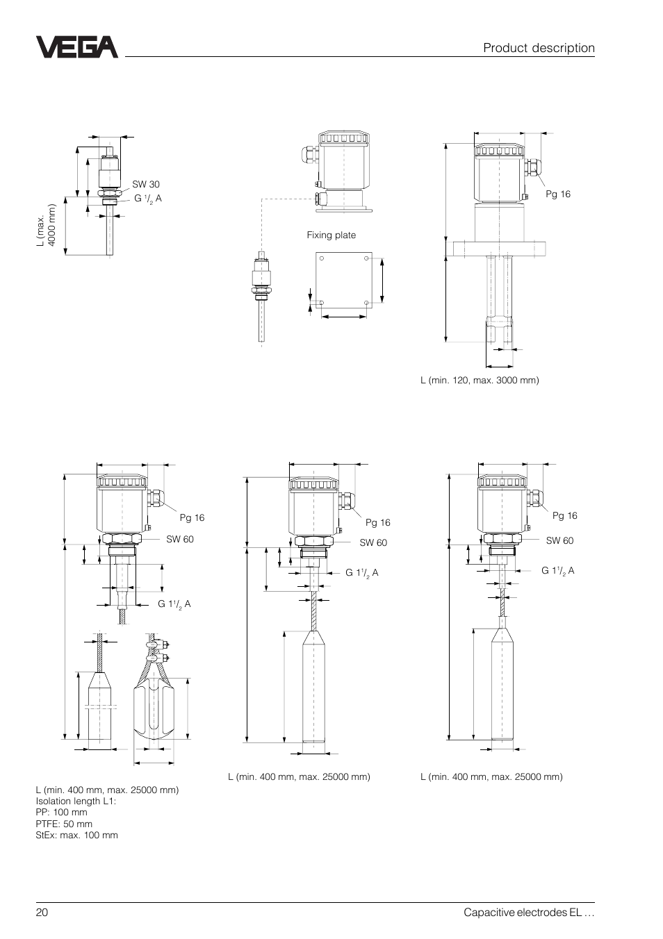 Type el 33 (partly insulated), Type el 29 (fully insulated), Product description | VEGA Capacitive electrodes EL … User Manual | Page 20 / 44