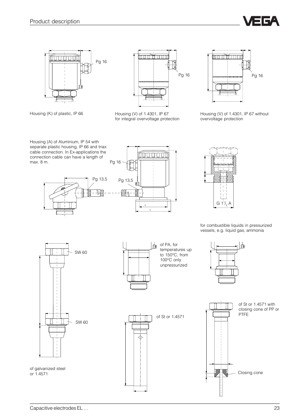 Product description, Housing, Temperature adapter adapter | Concentric tube screening tube, Temperature adapter, Screw adapter of pp or ptfe | VEGA Capacitive electrodes EL … User Manual | Page 23 / 44