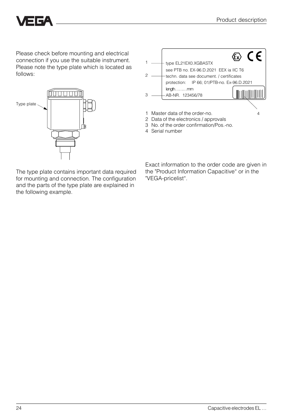 6 type plate, Vega, El 21 ex0 | VEGA Capacitive electrodes EL … User Manual | Page 24 / 44