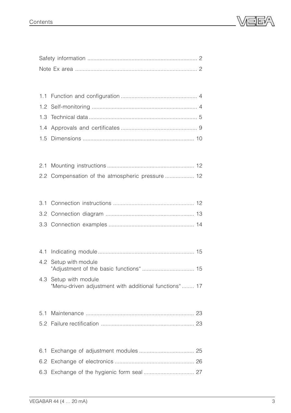 VEGA VEGABAR 44 4 … 20 mA User Manual | Page 3 / 28