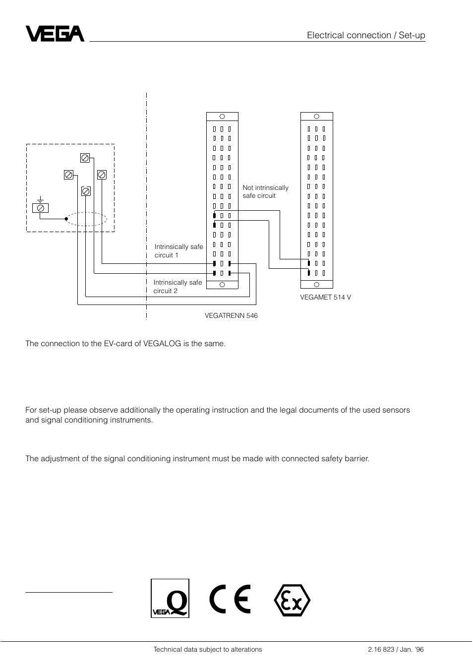 4 wiring examples, 4 set-up, Iso 9001 | Example for vegamet electrical connection / set-up, Important, Ex-area not-ex-area | VEGA VEGATRENN 546 Safety barrier type 146 User Manual | Page 8 / 8