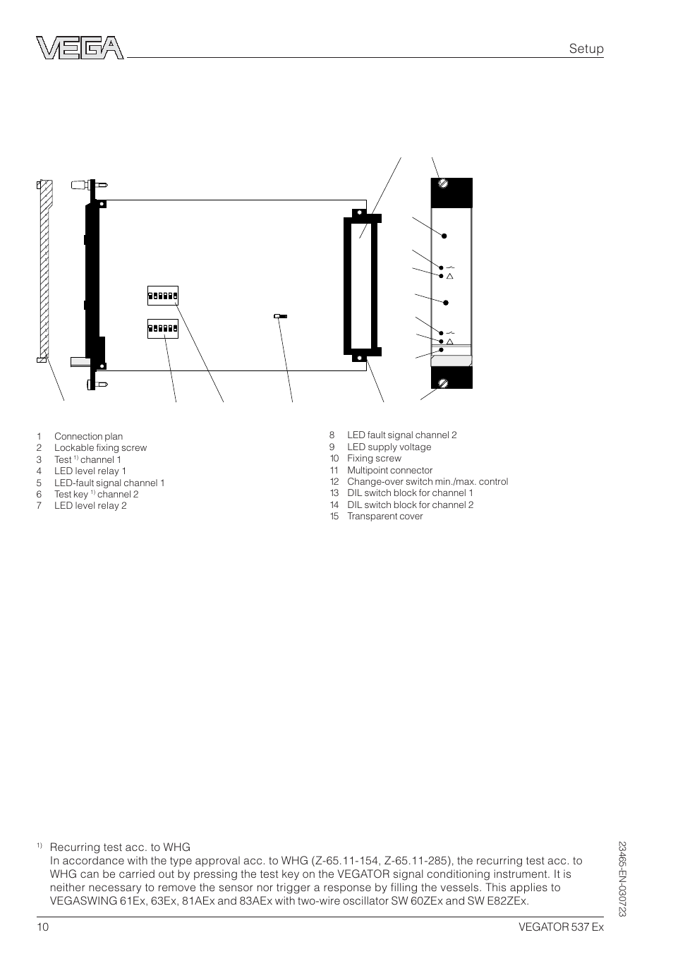 4 setup, Indicating and adjustment elements, Setup | VEGA VEGATOR 537 Ex User Manual | Page 10 / 16