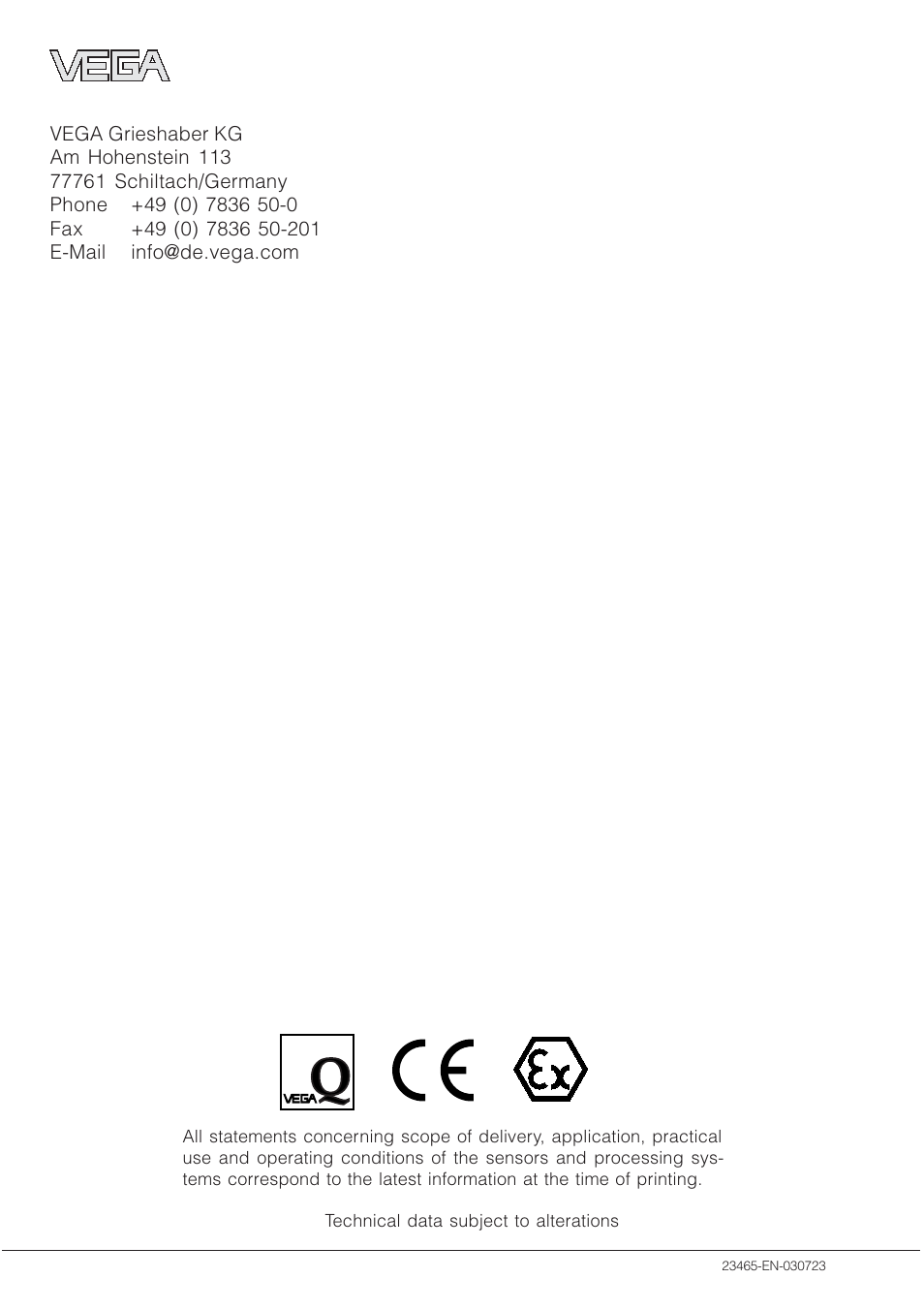 VEGA VEGATOR 537 Ex User Manual | Page 16 / 16