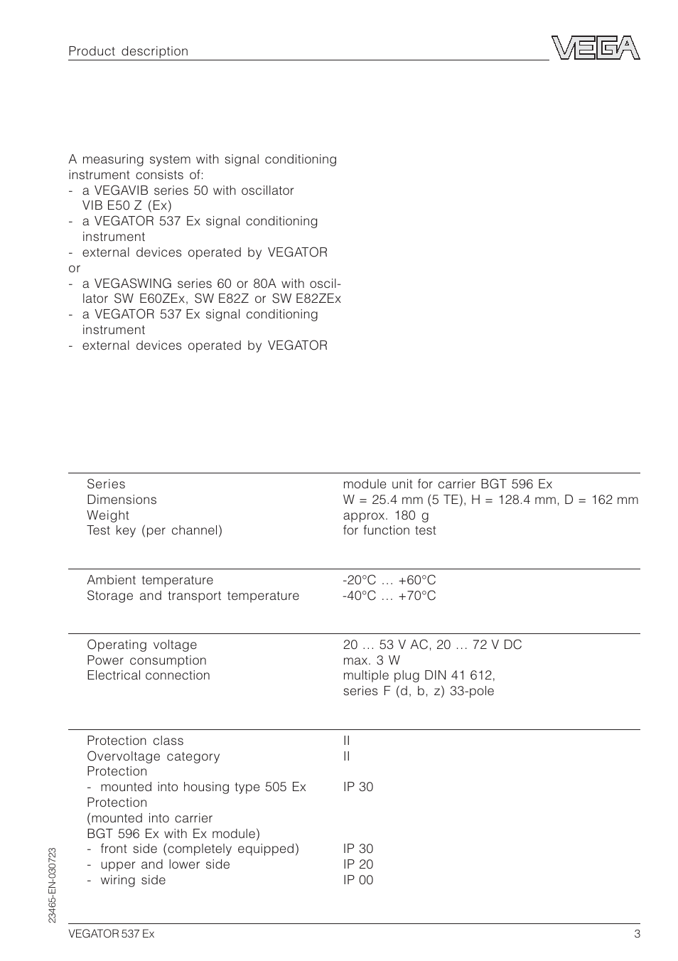 1 product description, 1 configuration, 2 technical data | VEGA VEGATOR 537 Ex User Manual | Page 3 / 16