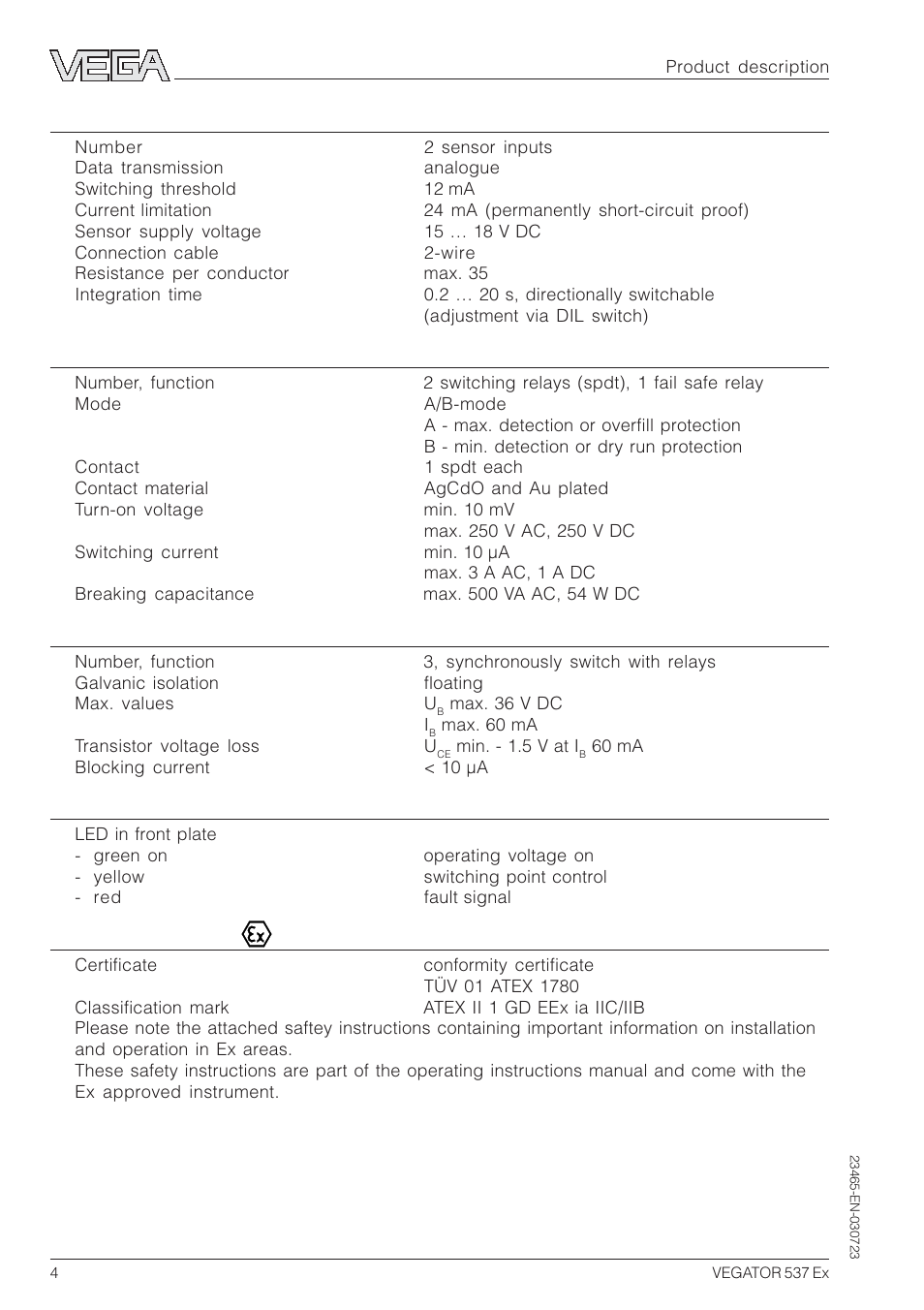 VEGA VEGATOR 537 Ex User Manual | Page 4 / 16