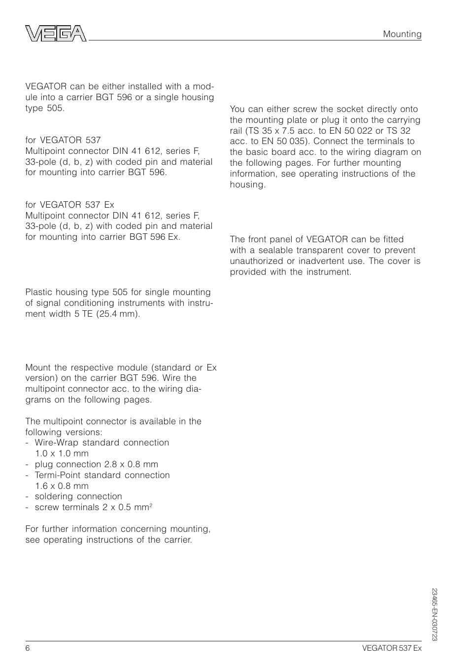 2 mounting | VEGA VEGATOR 537 Ex User Manual | Page 6 / 16