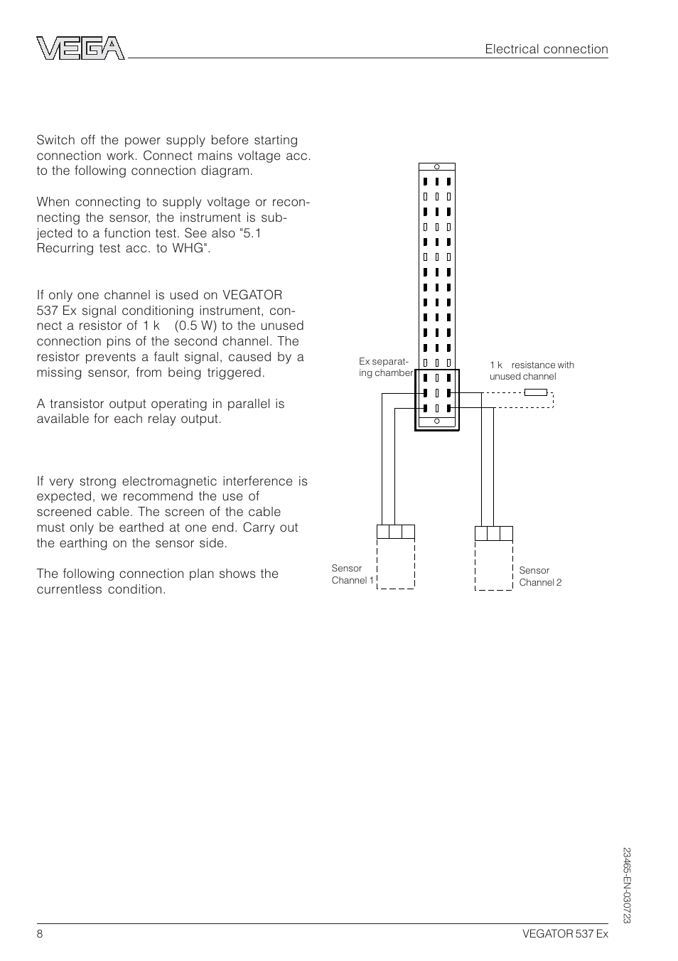 3 electrical connection, Electrical connection | VEGA VEGATOR 537 Ex User Manual | Page 8 / 16