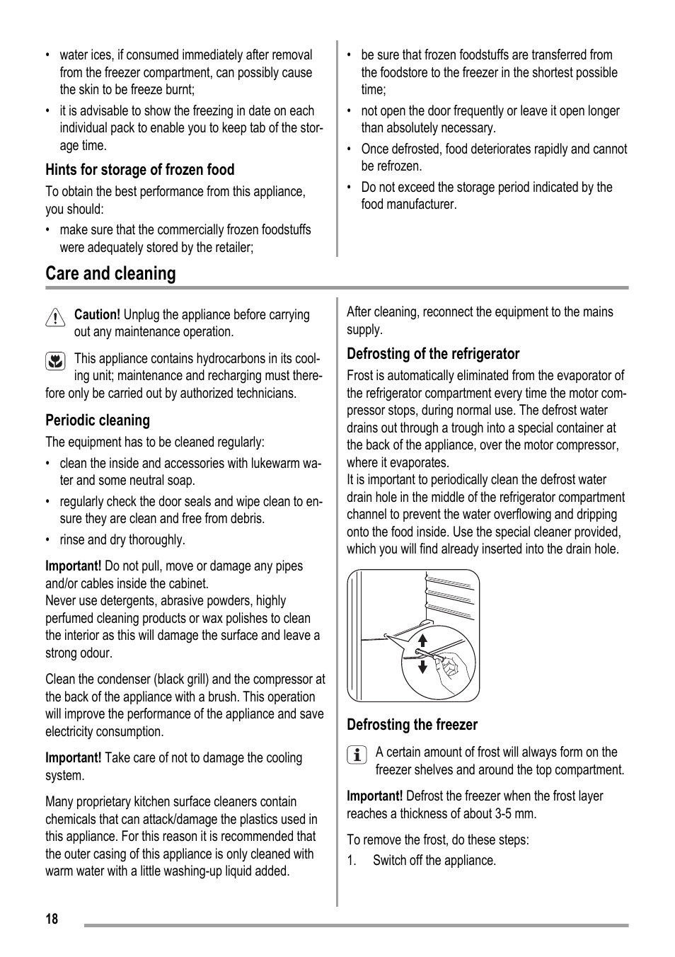 Care and cleaning | ZANKER KBA 17401 SK User Manual | Page 18 / 52